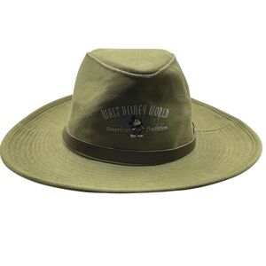 Vintage Walt Disney World Olive Green Mickey Canvas Safari Hat For Adults